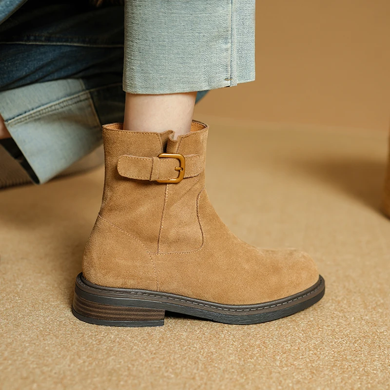 Ankle high heel booties genuine leather winter boots - Image 4