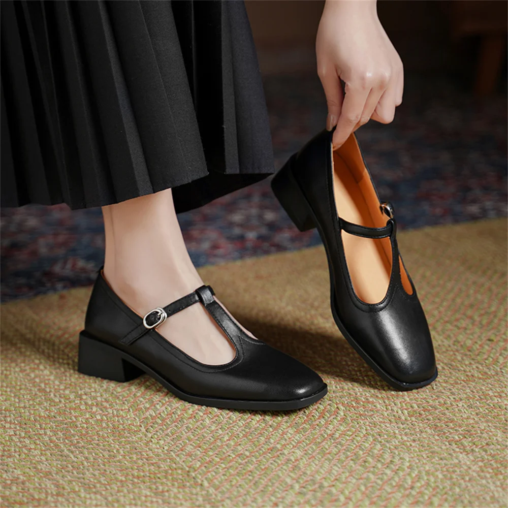 Genuine leather t-strap high heel pumps - Image 5