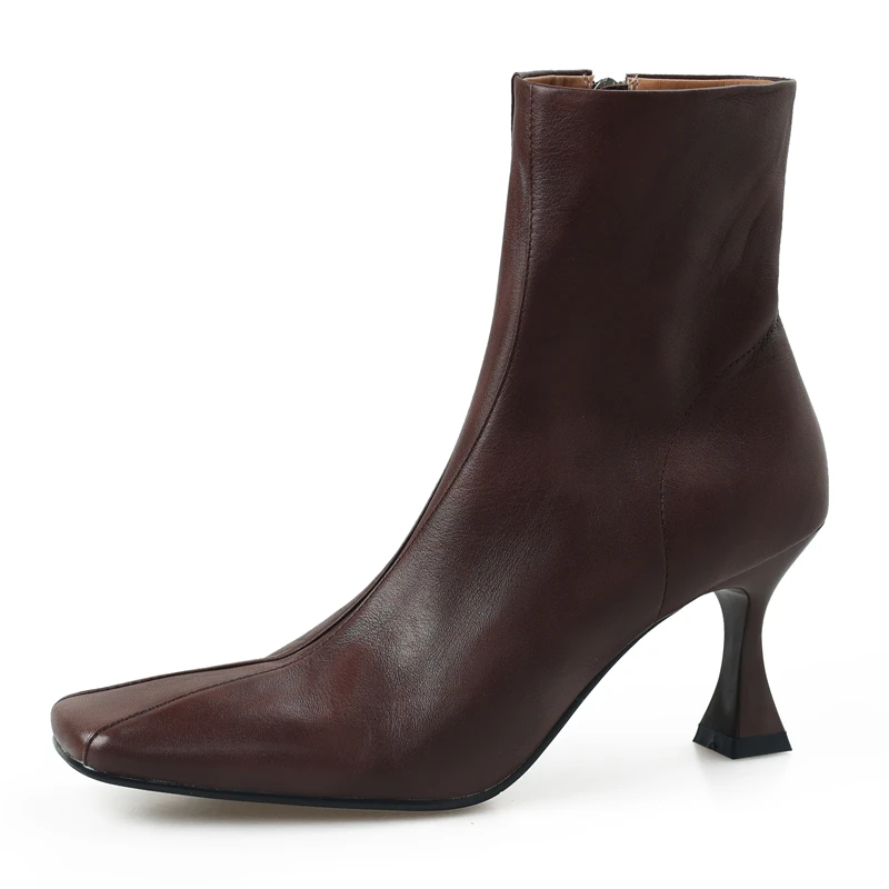 Genuine leather stiletto ankle boots with square toe - Image 4