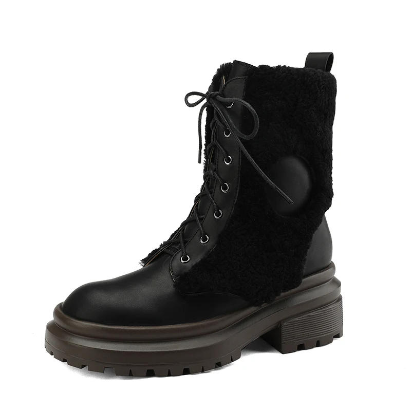 Real leather chunky ankle boots with plush lining - Image 7