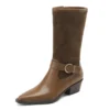 Mid-calf pointed toe genuine leather boots for women