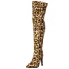 Leopard print over the knee high boots with thin heels
