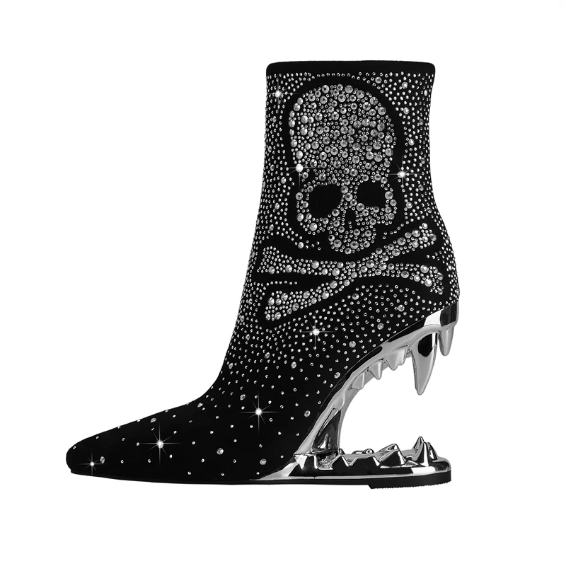 Water diamond high heel short boots with wolf and tiger teeth design - Image 2