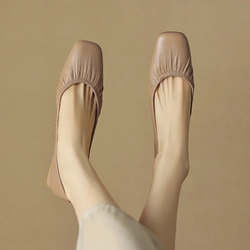 Low heels genuine leather square toe pumps - Image 10