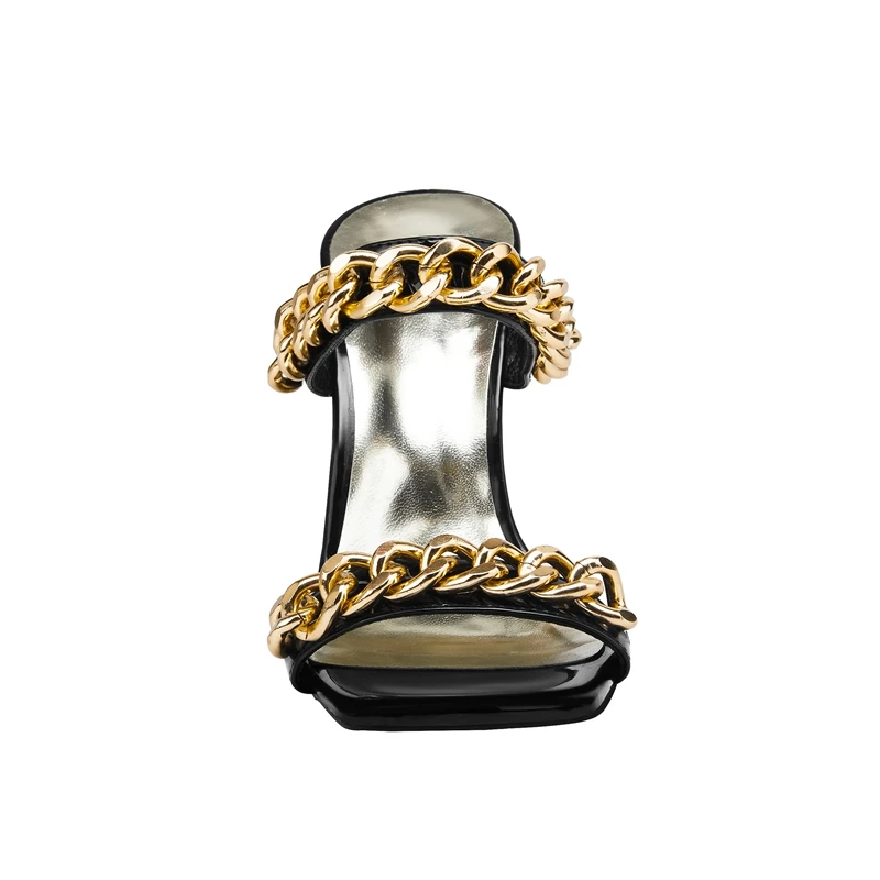 Square head high heel open toe slippers with metal chain - Image 5