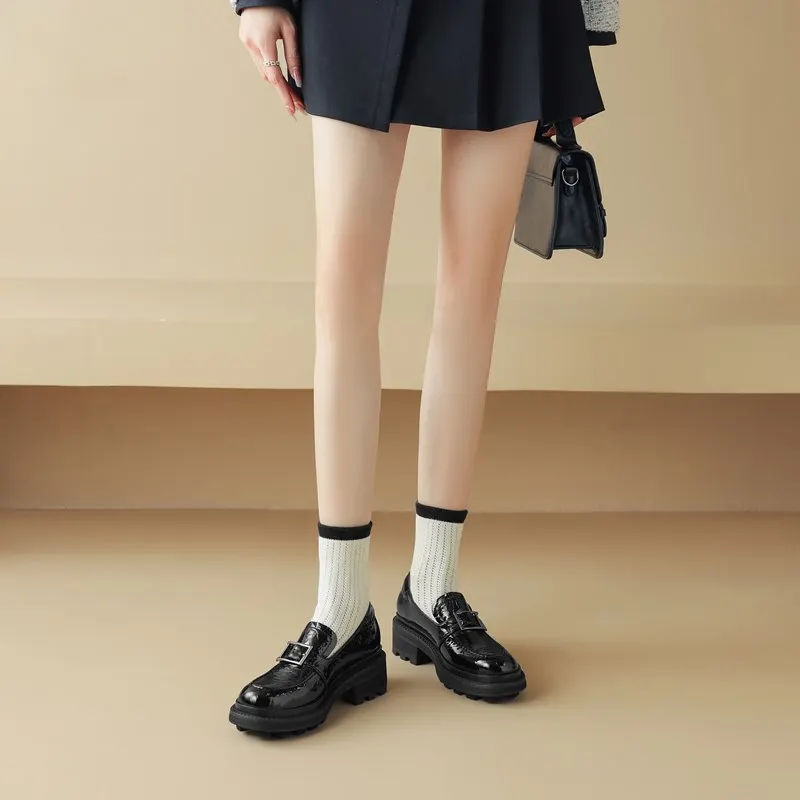 Genuine leather square toe mid heel pumps - Image 8