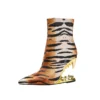Pointed wolf teeth leopard pattern high heel boots