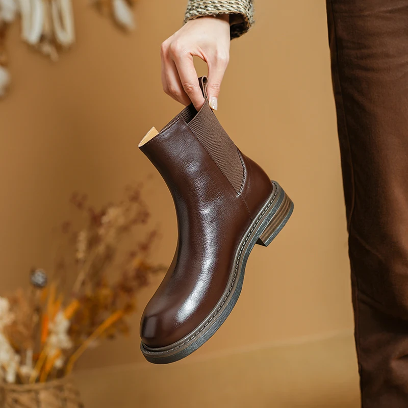 Genuine leather high heel ankle western boots - Image 7