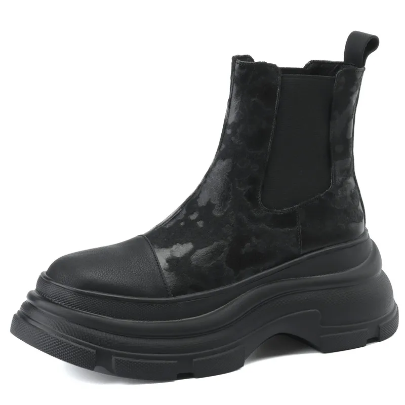 Horse hair slip on ankle boots with chunky heels - Image 7