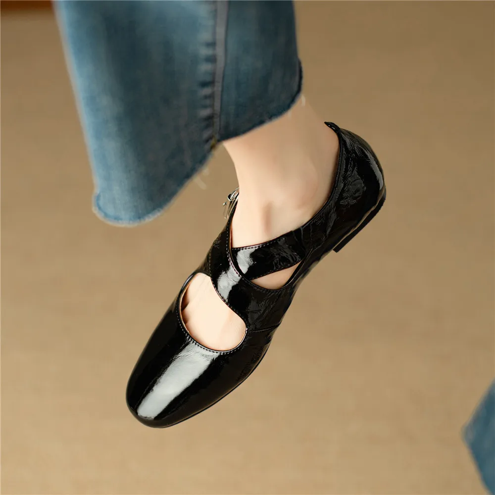 Genuine leather low heel round toe pumps for women - Image 9