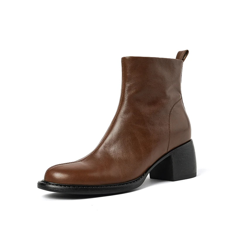 Genuine leather winter ankle boots with thick heel - Image 8