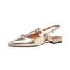 Gold silver slingback sandals pointed toe t-strap shoes