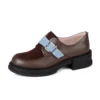 Genuine leather round toe high heel pumps