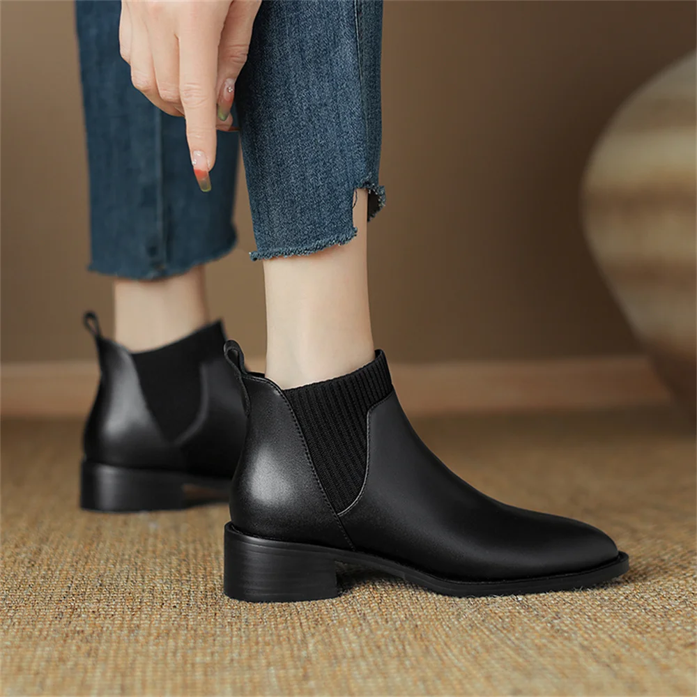 Genuine leather ankle boots round toe fashion comfortable warm black brown - Image 5