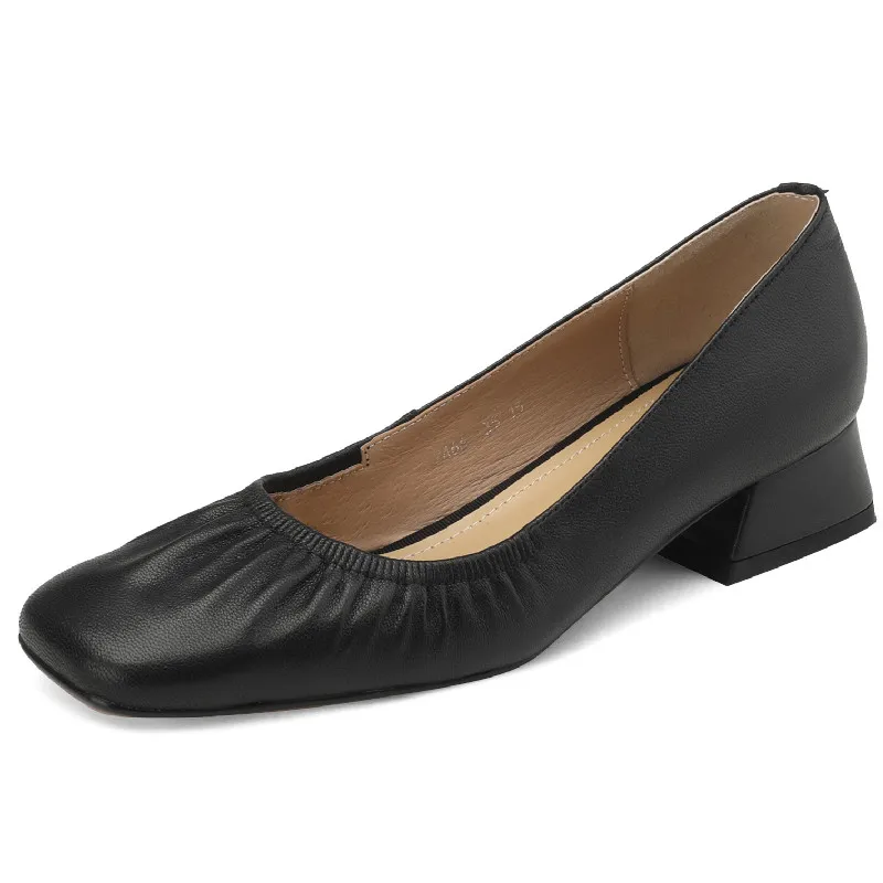 Low heels genuine leather square toe pumps - Image 6