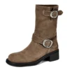 Cow suede leather ankle boots with buckle