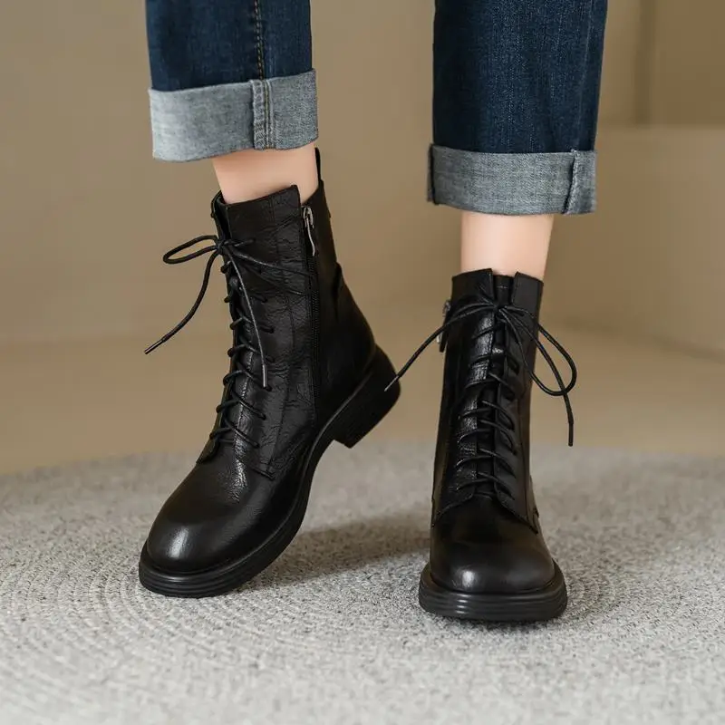 Genuine leather mid heel ankle boots for women - Image 8
