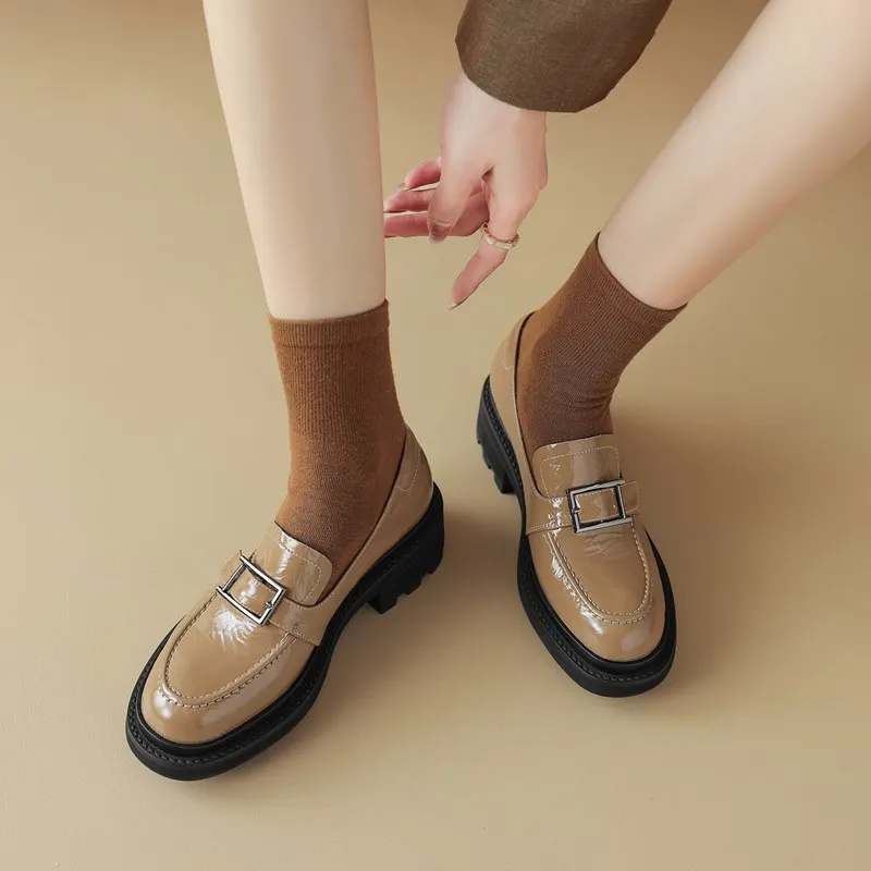 Genuine leather square toe mid heel pumps - Image 5