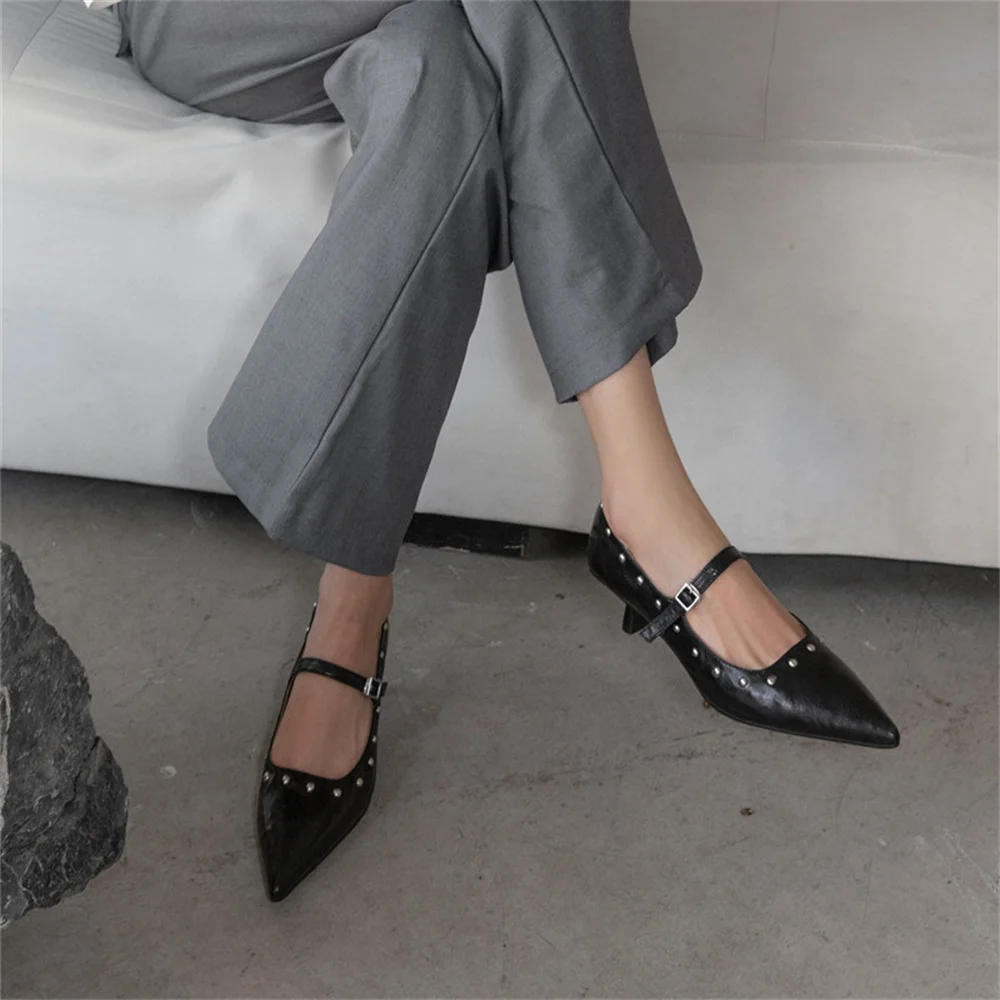 Thin high heels genuine leather stiletto shoes - Image 5