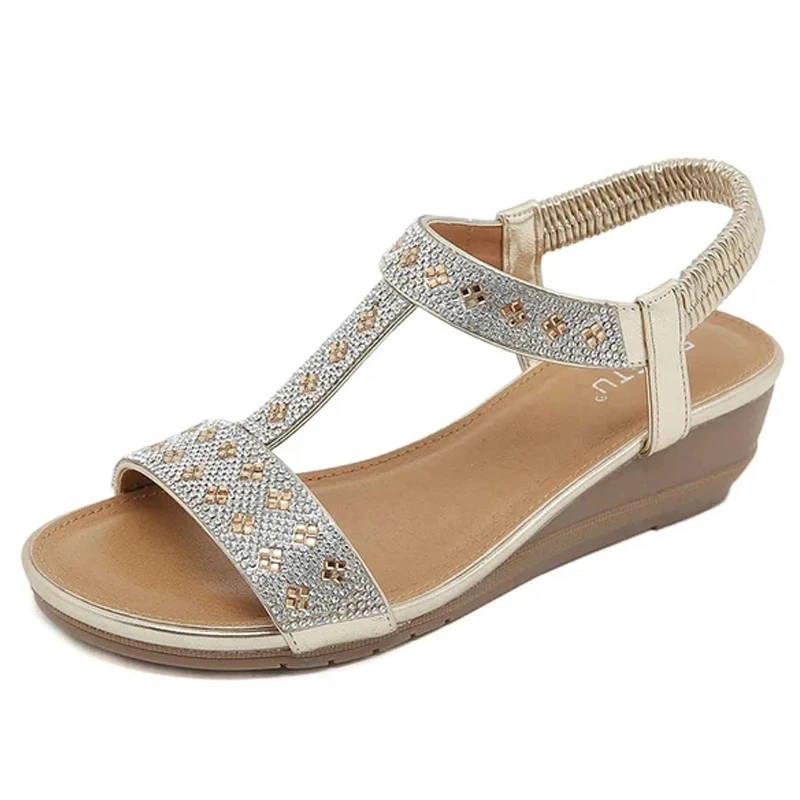 Bohemian elastic strap wedge sandals - Image 2