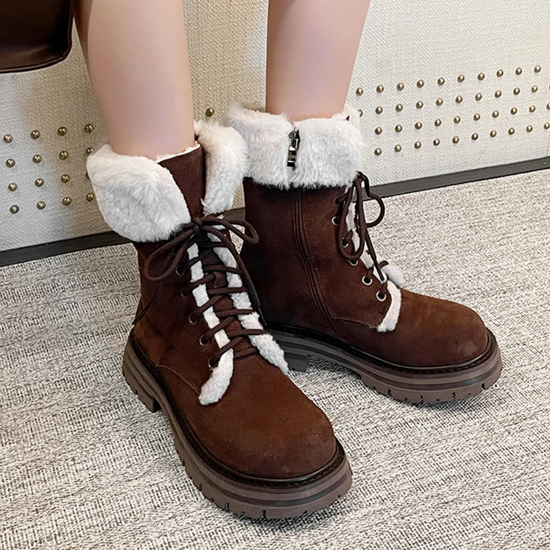 Suede leather snow boots with plush fur and thick heels - Image 3