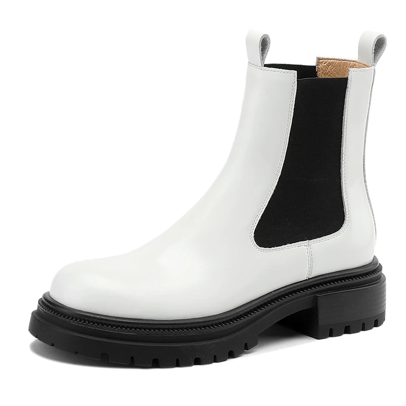 Chelsea boots slip on round toe platform ankle boots genuine leather - Image 5