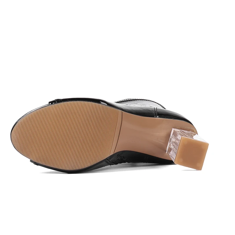 Peep toe chunky heel ankle boots in black and red - Image 6