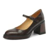 Genuine leather mary janes with buckle strap and thick heels