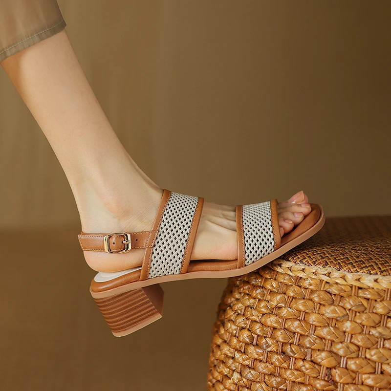 Genuine leather open toe slingback sandals - Image 11