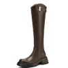 Genuine leather knee high platform boots with zipper