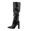 Knee-high patent leather chunky heels booties