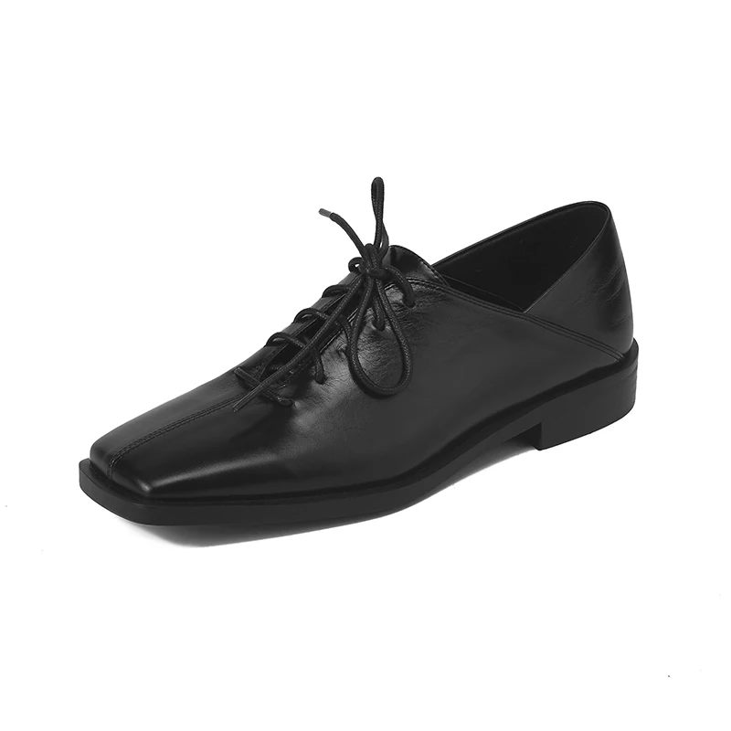 Genuine leather lace up low heel pumps for office - Image 8