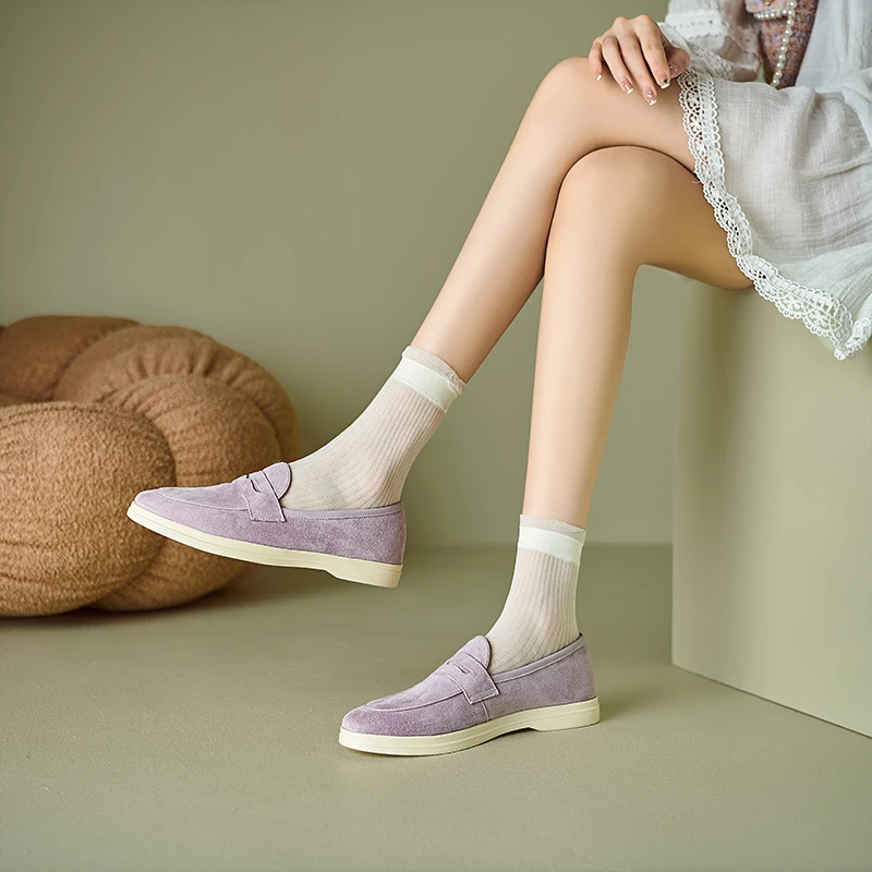 Natural suede loafers in purple and apricot - Image 3
