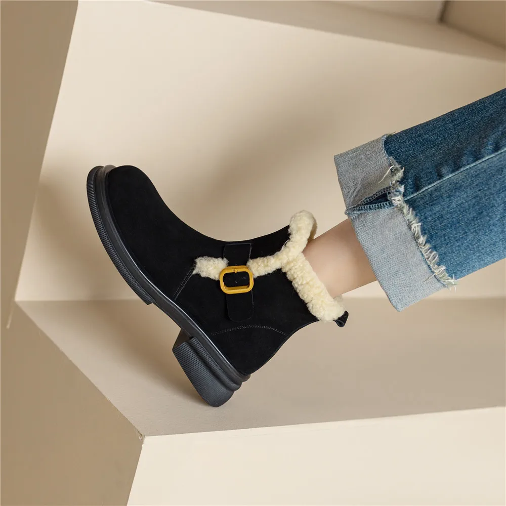 Round toe ankle boots with belt buckle in cow suede leather - Image 6