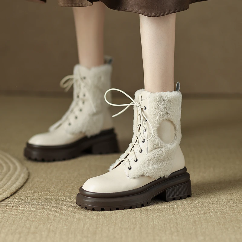 Real leather chunky ankle boots with plush lining - Image 10