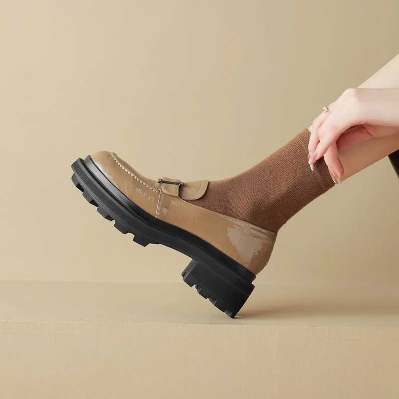 Genuine leather square toe mid heel pumps - Image 9