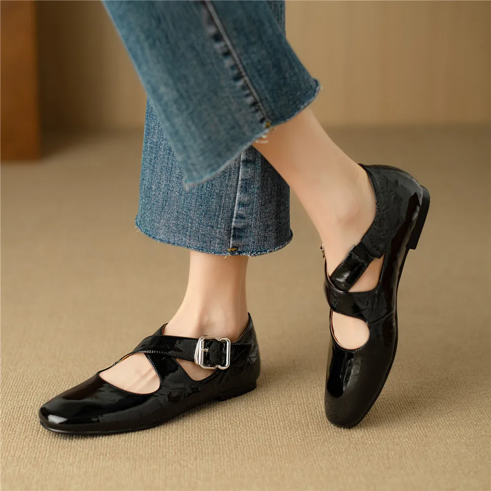 Genuine leather low heel round toe pumps for women - Image 4