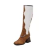 Knee-high mixed color boots with chain detail