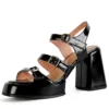 Black patent wide heel sandals