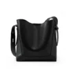 Genuine leather bucket bag with shoulder strap