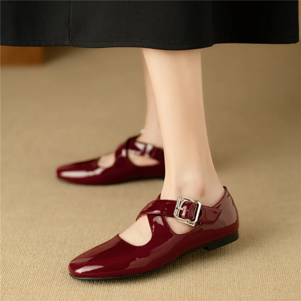 Genuine leather low heel round toe pumps for women - Image 2