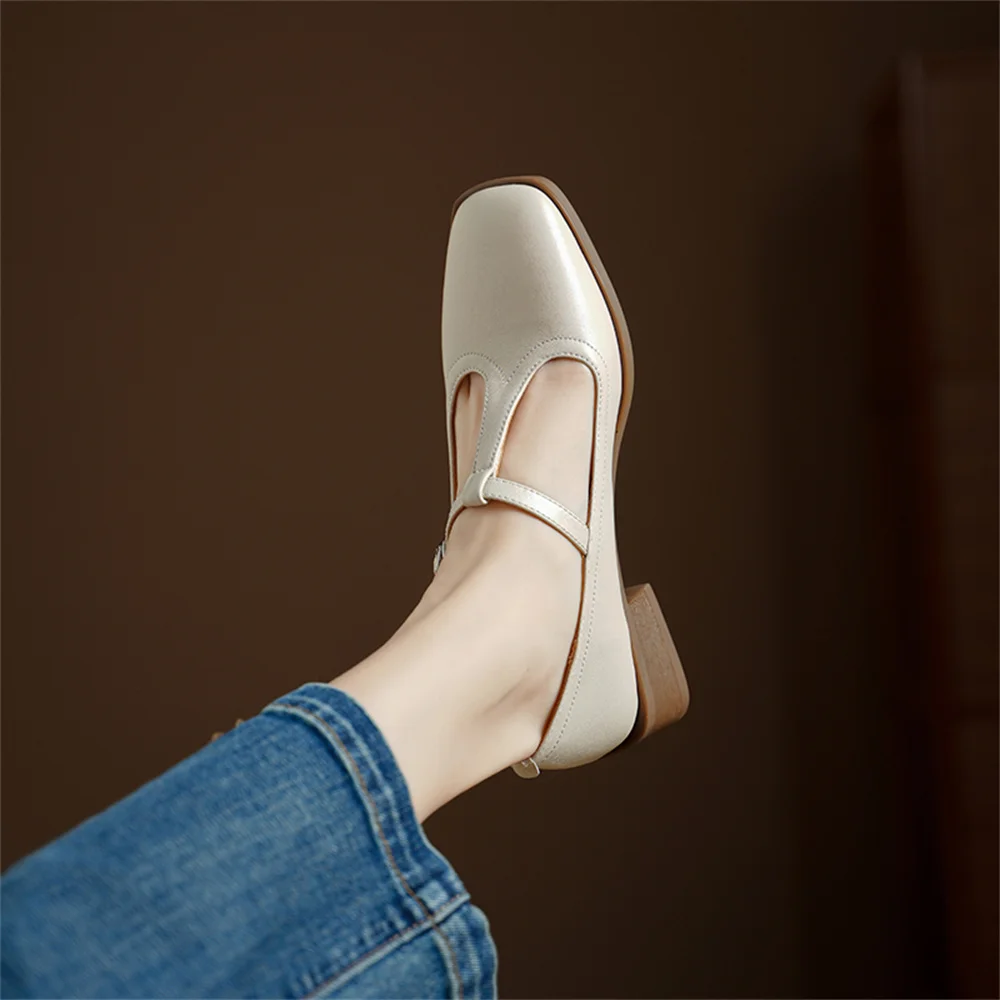 Genuine leather t-strap high heel pumps - Image 3