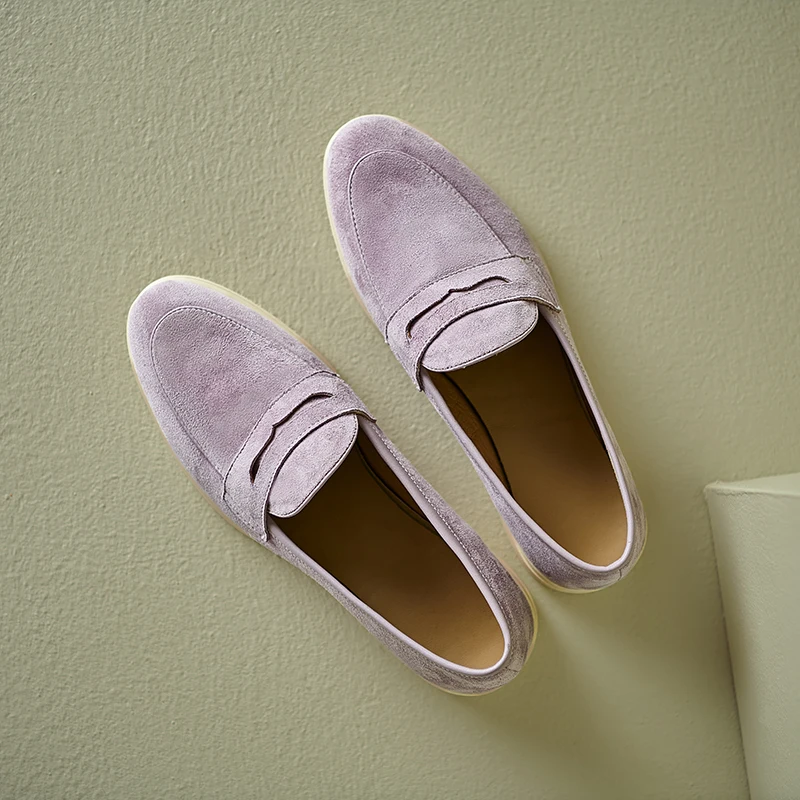 Natural suede loafers in purple and apricot - Image 8