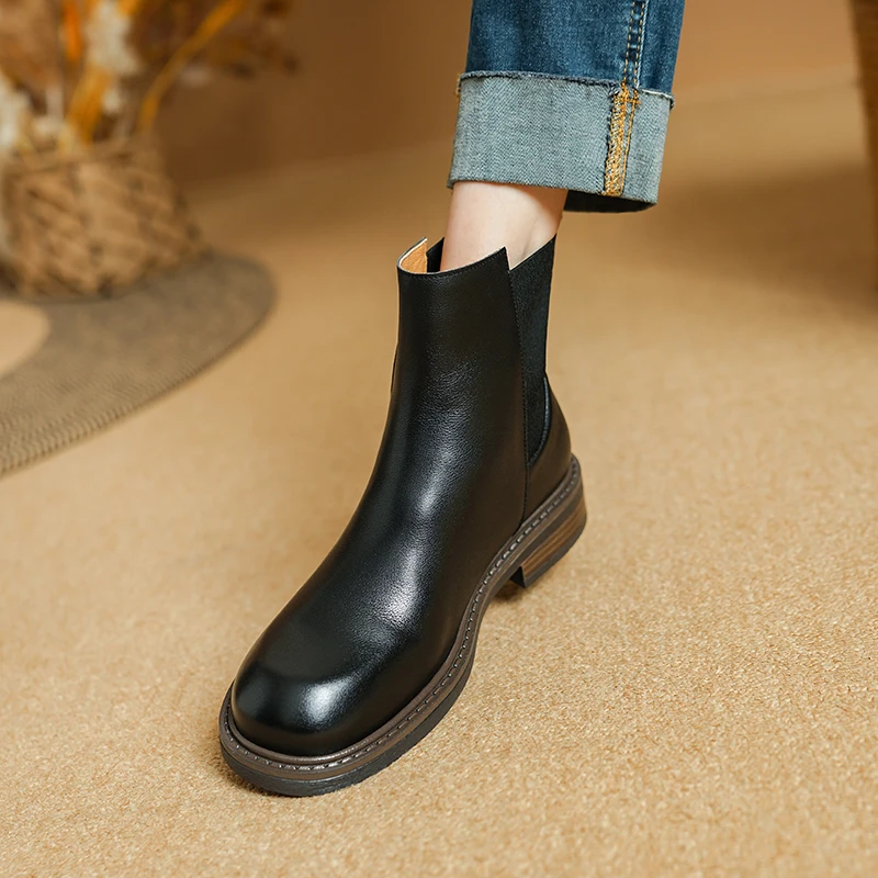 Genuine leather high heel ankle western boots - Image 3