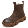 Genuine leather ankle boots with zipper and wool lining