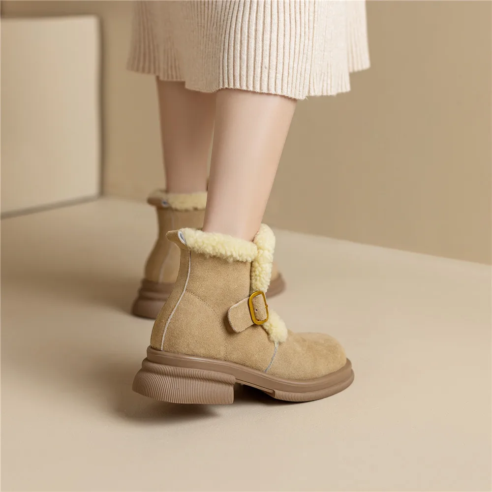 Round toe ankle boots with belt buckle in cow suede leather - Image 10