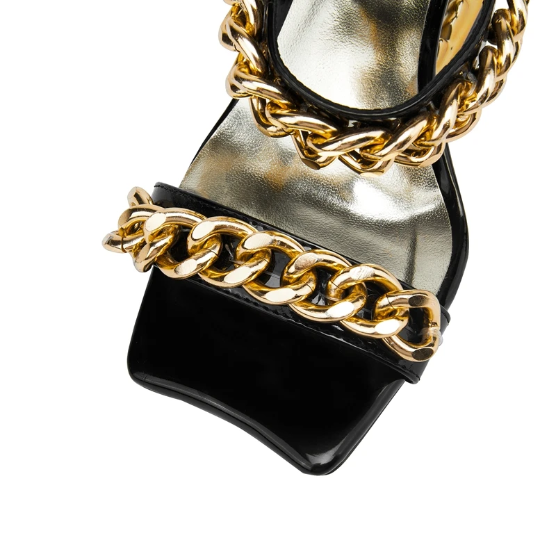 Square head high heel open toe slippers with metal chain - Image 6