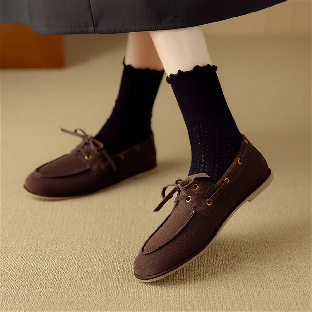 Suede leather lace-up loafers with bowtie detail - Image 10