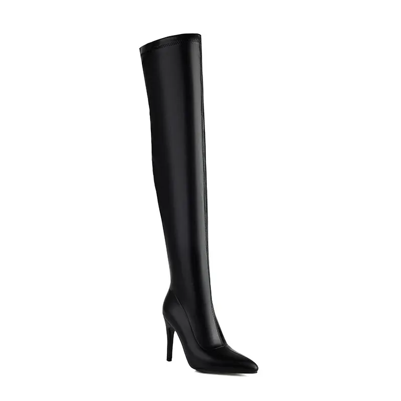 Thigh high elastic heeled winter boots - Image 12