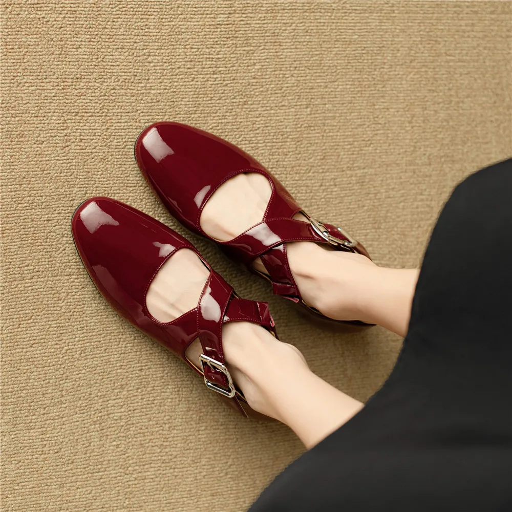 Genuine leather low heel round toe pumps for women - Image 8